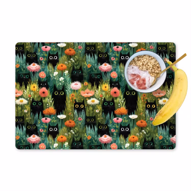 Placemat - 6 stuks - Katten - Bloemen - Kleurrijk — 1
