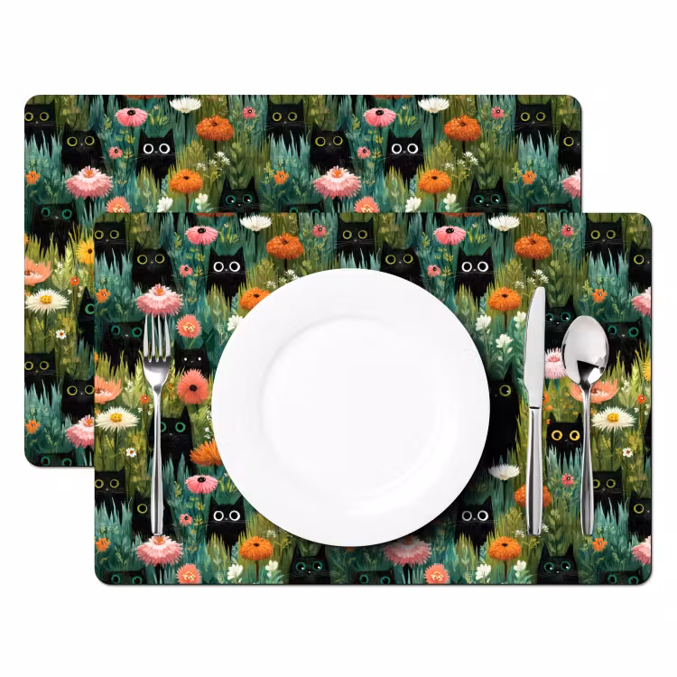 Placemat - 6 stuks - Katten - Bloemen - Kleurrijk — 2