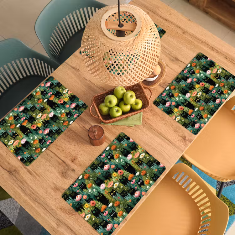 Placemat - 6 stuks - Katten - Bloemen - Kleurrijk — 6