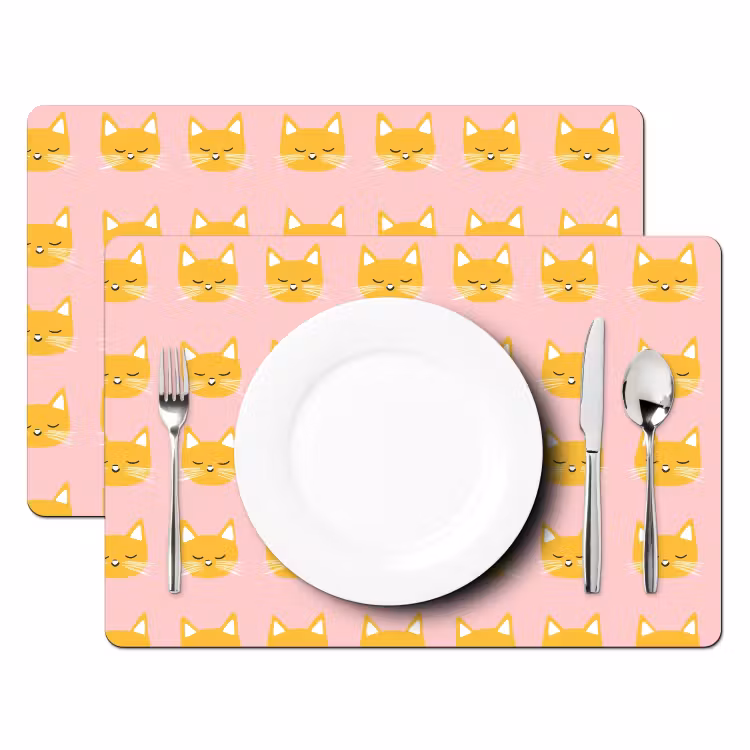 Placemat - 6 stuks - Katten - Patroon - Roze — 2