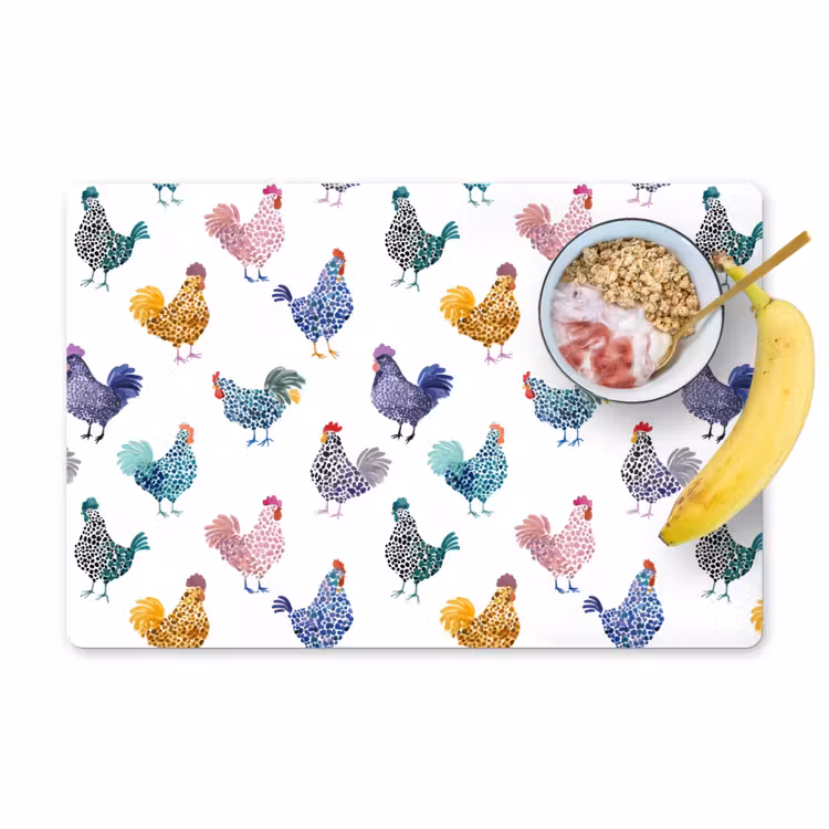 Placemat - 6 stuks - Kippen -Aquarel - Kleurrijk — 1