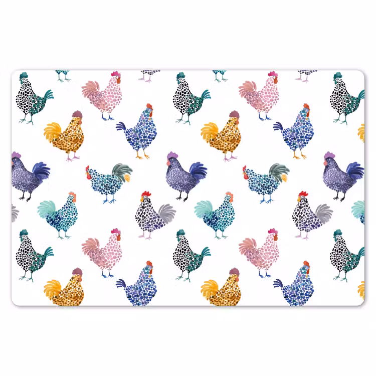 Placemat - 6 stuks - Kippen -Aquarel - Kleurrijk — 7
