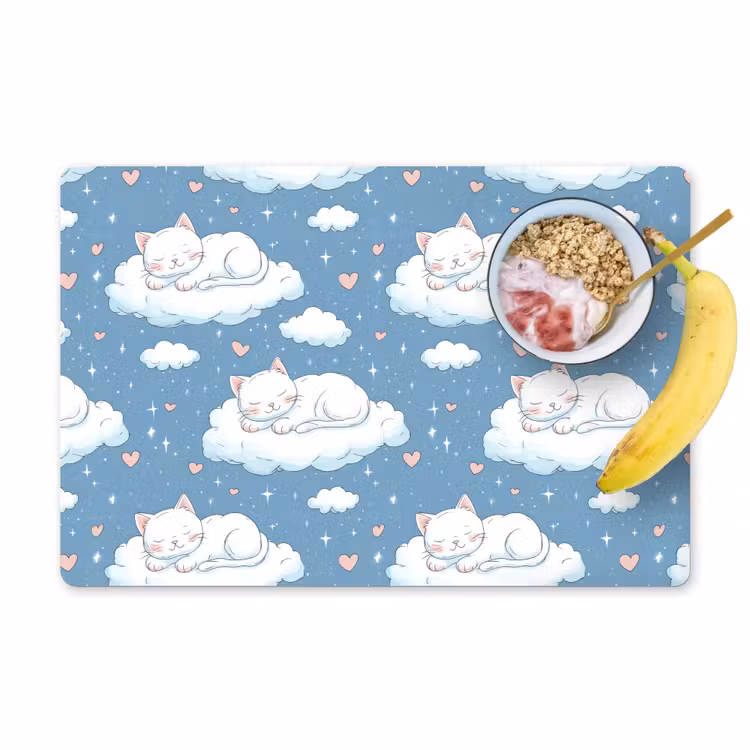 Placemat - 6 stuks - Kitten - Wolken - Blauw — 1