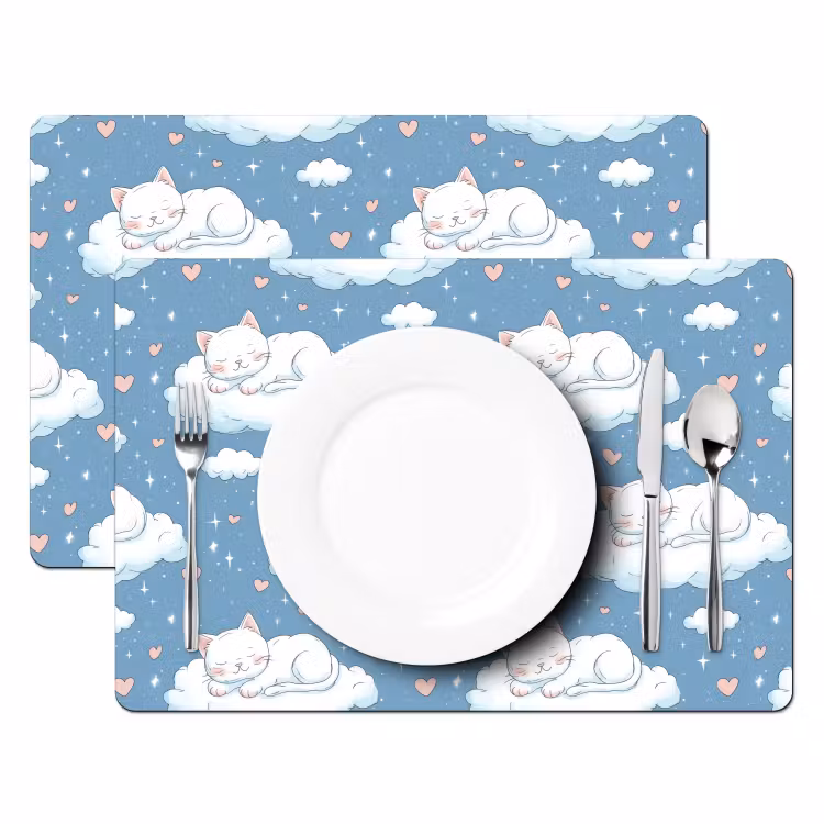 Placemat - 6 stuks - Kitten - Wolken - Blauw — 2