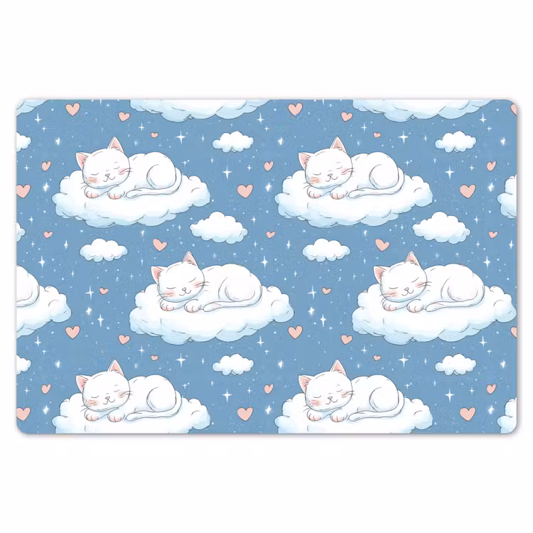 Placemat - 6 stuks - Kitten - Wolken - Blauw — 7