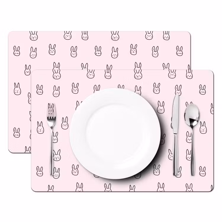 Placemat - 6 stuks - Konijnen - Minimalistisch - Roze — 2
