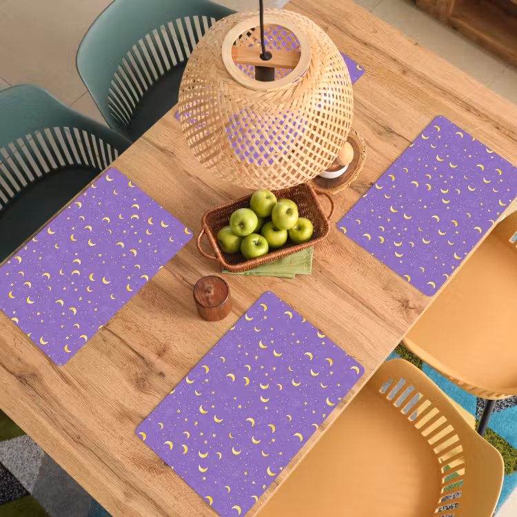 Placemat - 6 stuks - Manen - Sterren - Paars — 6