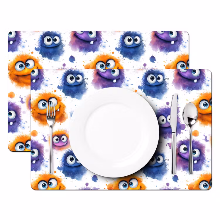 Placemat - 6 stuks - Monstertjes - Aquarel - Kleurrijk — 2