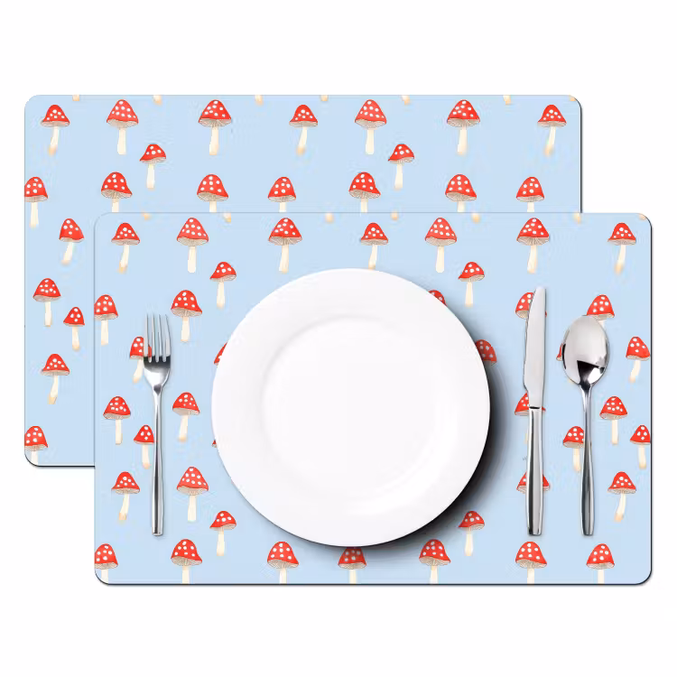 Placemat - 6 stuks - Paddenstoel -Sprookje - Blauw — 2