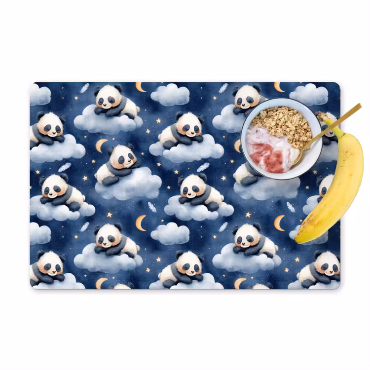 Placemat - 6 stuks - Panda's - Slapen - Blauw — 1