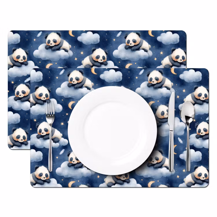 Placemat - 6 stuks - Panda's - Slapen - Blauw — 2