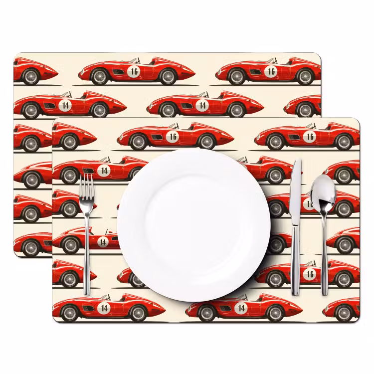 Placemat - 6 stuks - Raceauto - Retro - Rood — 2