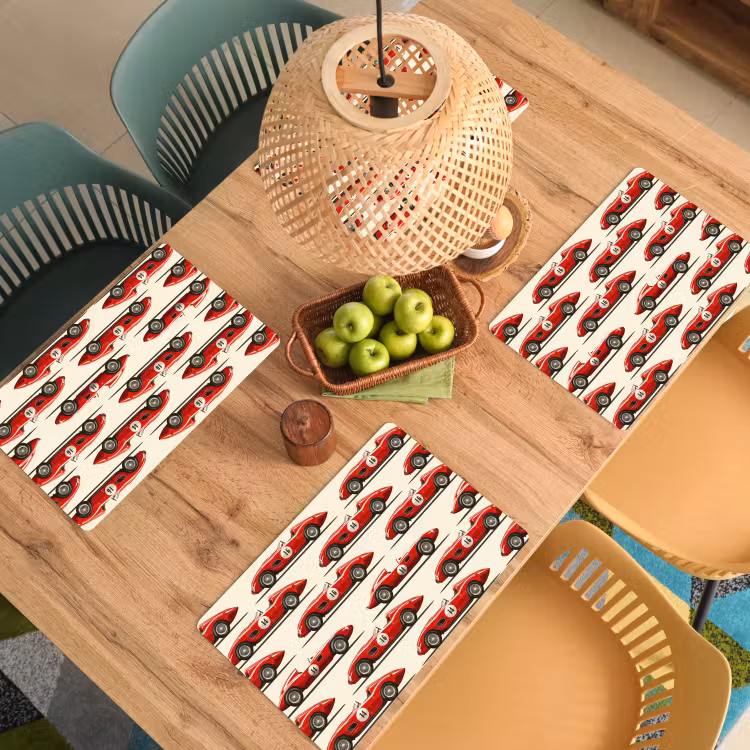 Placemat - 6 stuks - Raceauto - Retro - Rood — 6