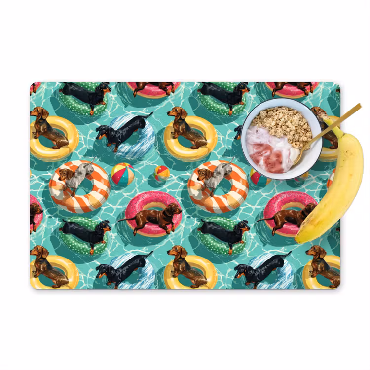 Placemat - 6 stuks - Teckels - Zwembad - Kleurrijk — 1
