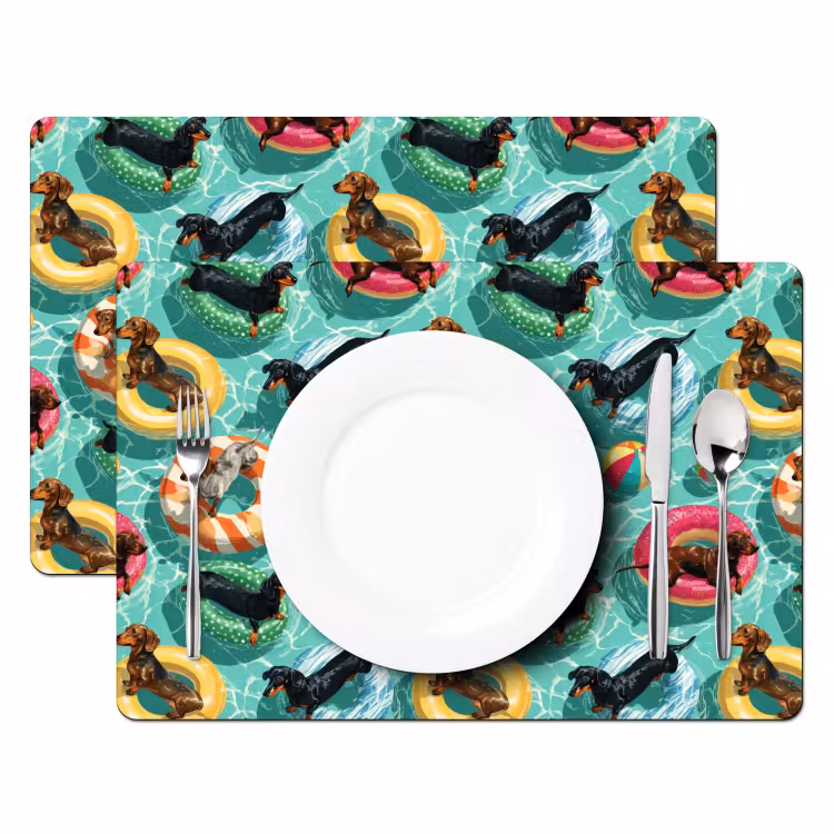 Placemat - 6 stuks - Teckels - Zwembad - Kleurrijk — 2