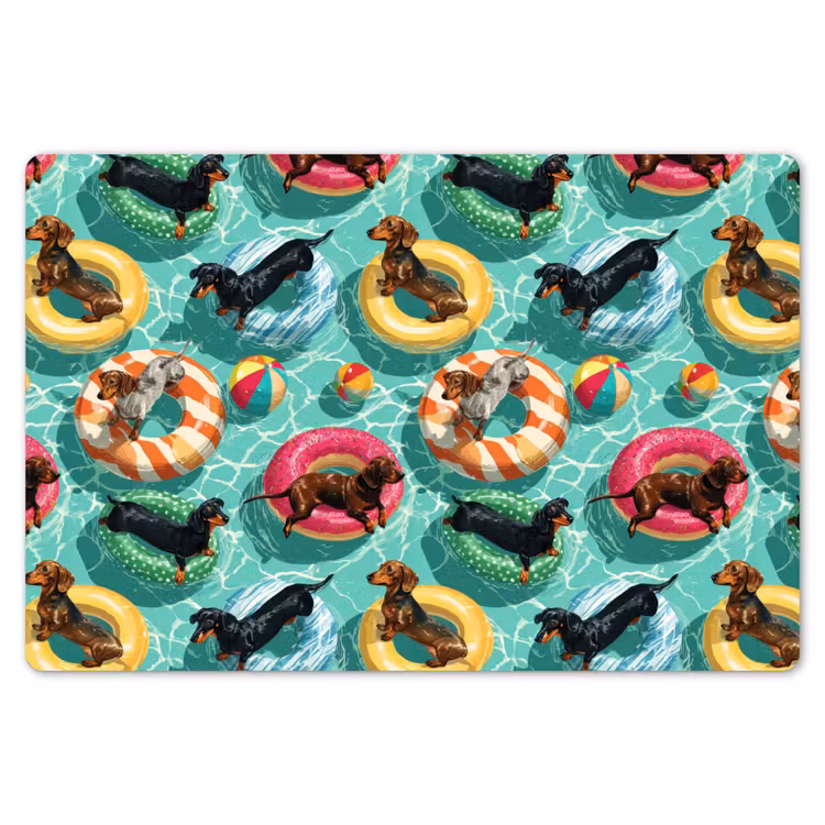 Placemat - 6 stuks - Teckels - Zwembad - Kleurrijk — 7