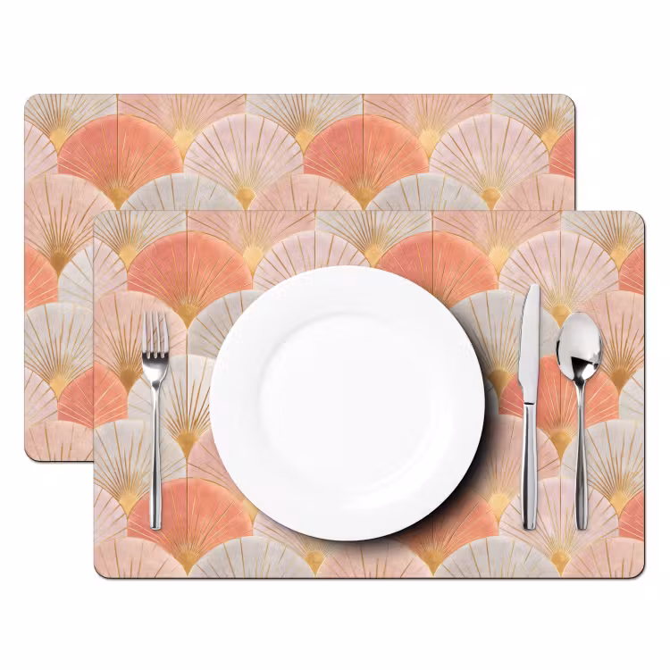 Placemat - 6 stuks - Waaiers - Goud - Roze — 2