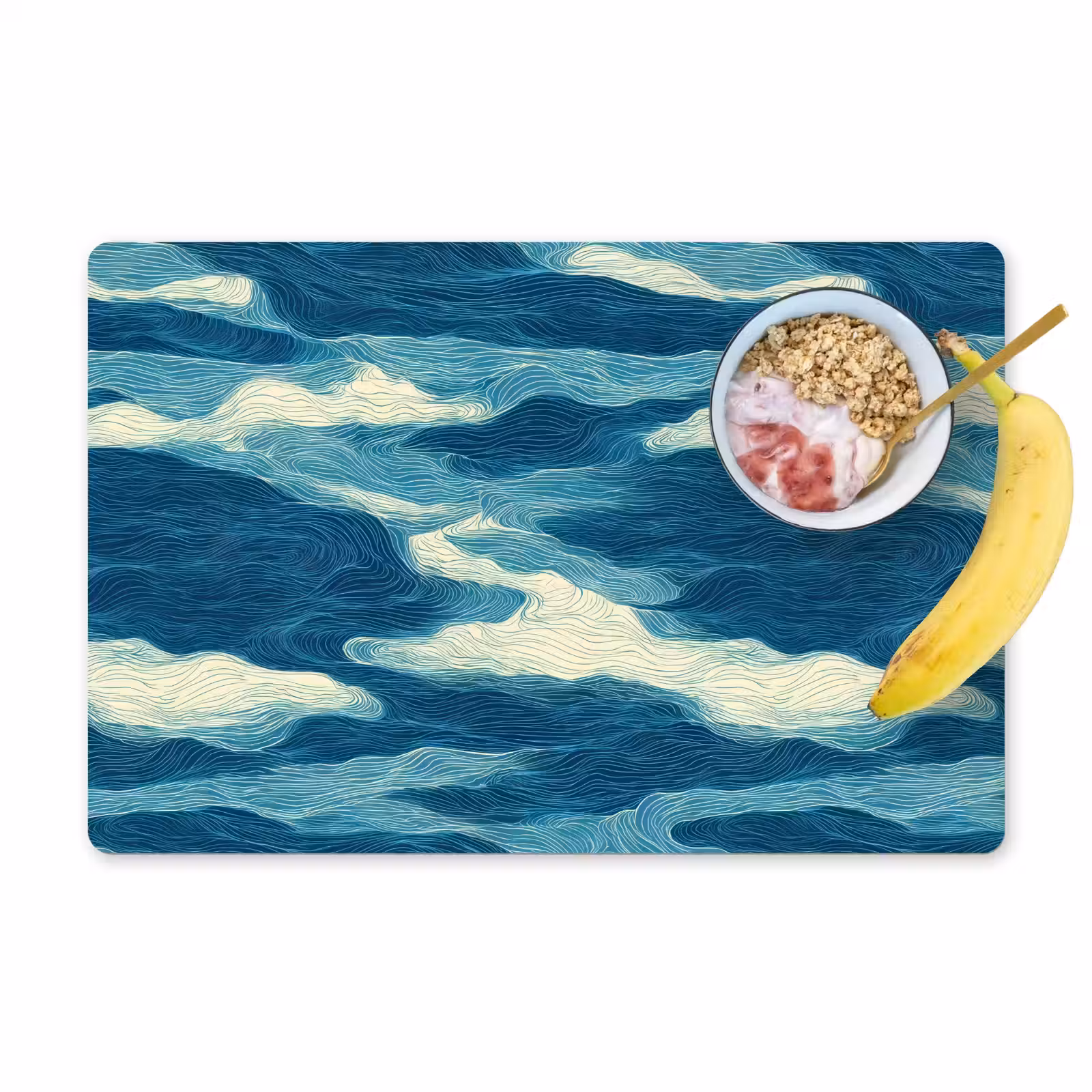 Placemat - 6 stuks - Golven - Abstract - Patroon - Blauw - Wit — 1