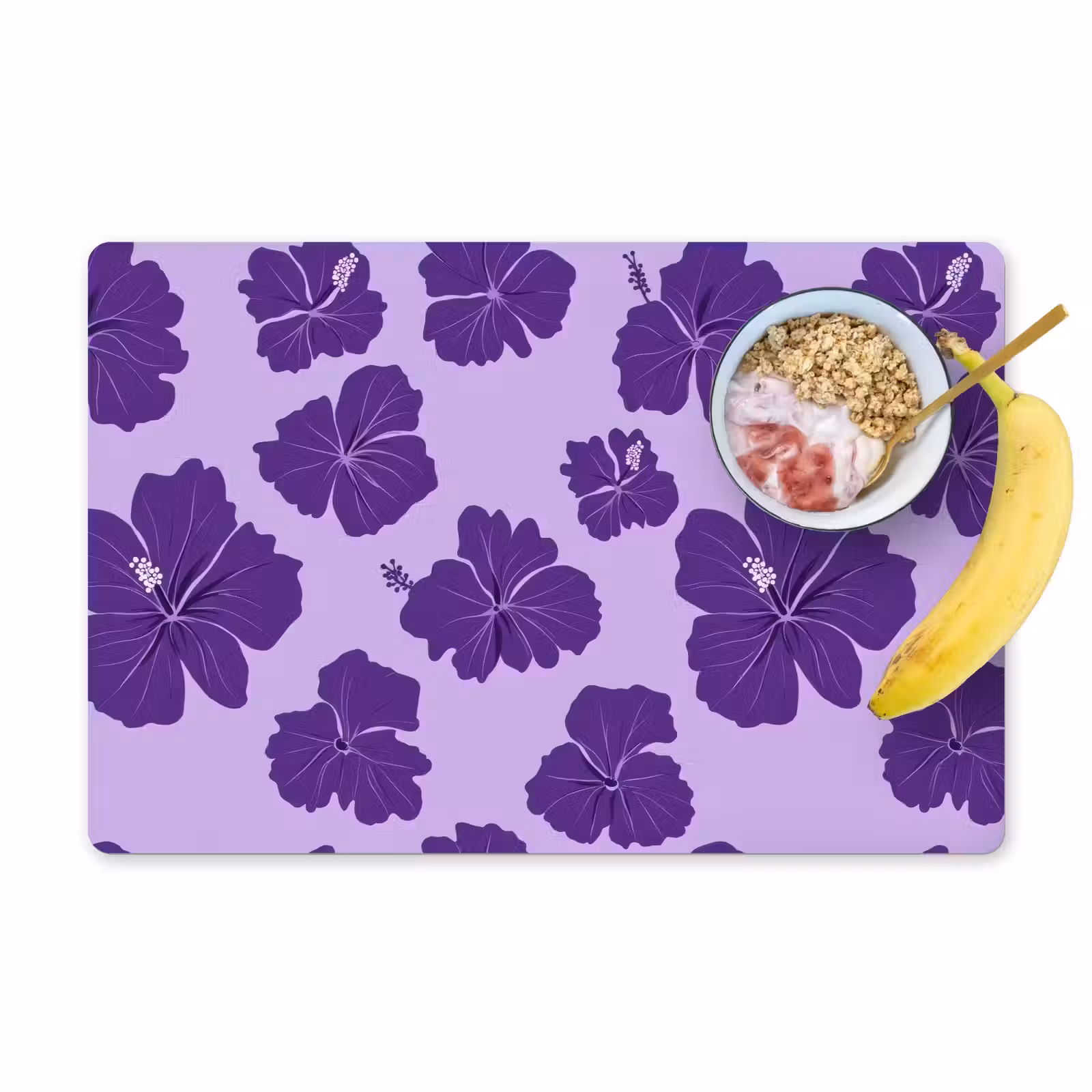 Placemat - 6 stuks - Hibiscus - Bloemen - Paars — 1