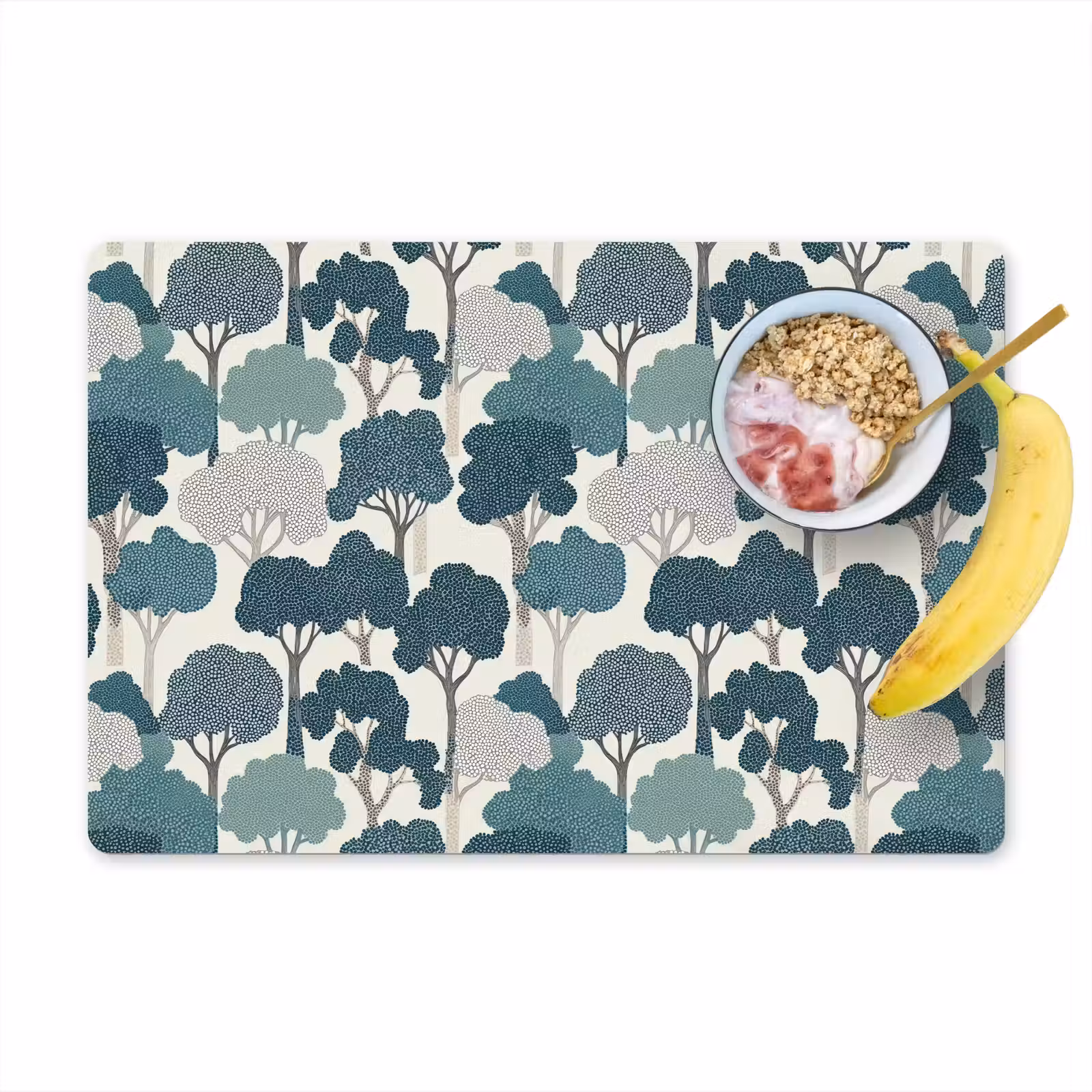 Placemat - 6 stuks - Modern - Bomen - Bos - Patroon - Blauw — 1