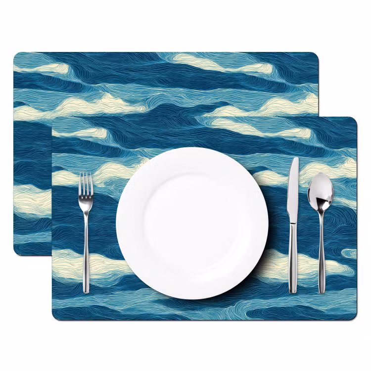 Placemat - 6 stuks - Golven - Abstract - Patroon - Blauw - Wit — 2
