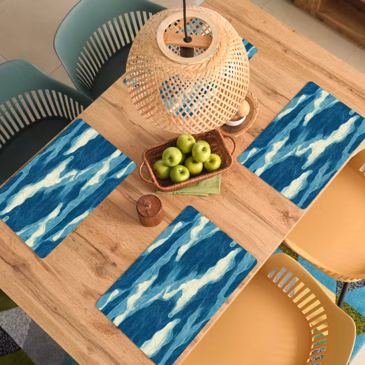 Placemat - 6 stuks - Golven - Abstract - Patroon - Blauw - Wit — 6