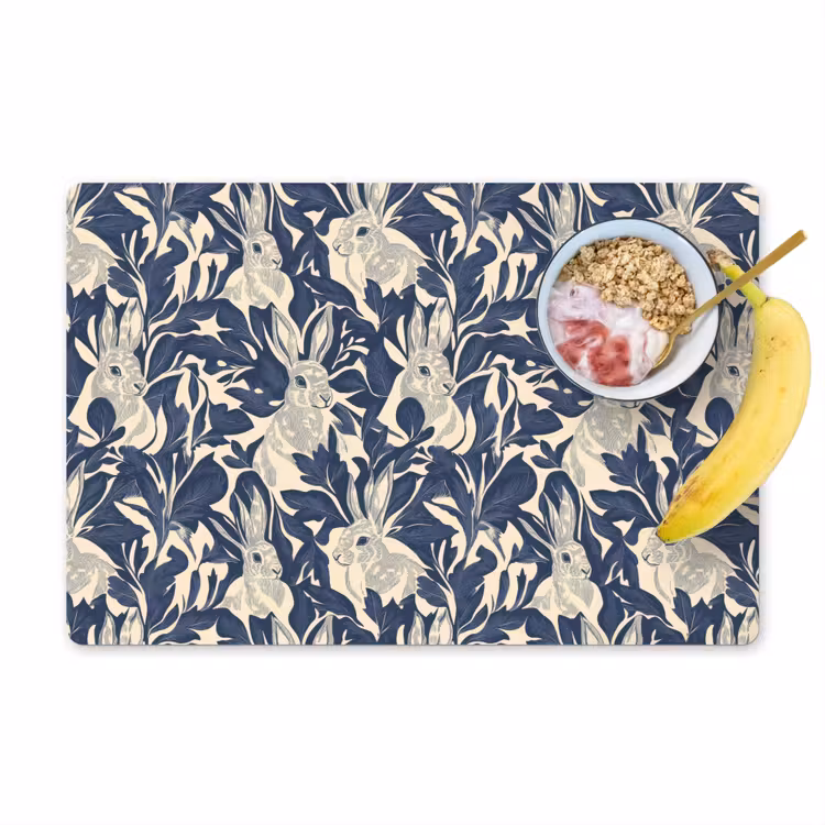 Placemat - 6 stuks - Hazen - Bladeren - Patroon - Blauw - Beige — 1