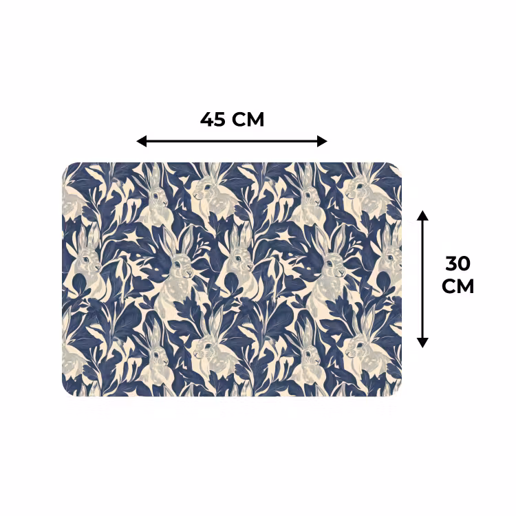 Placemat - 6 stuks - Hazen - Bladeren - Patroon - Blauw - Beige — 3