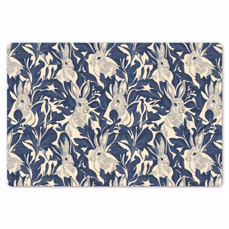 Placemat - 6 stuks - Hazen - Bladeren - Patroon - Blauw - Beige — 7
