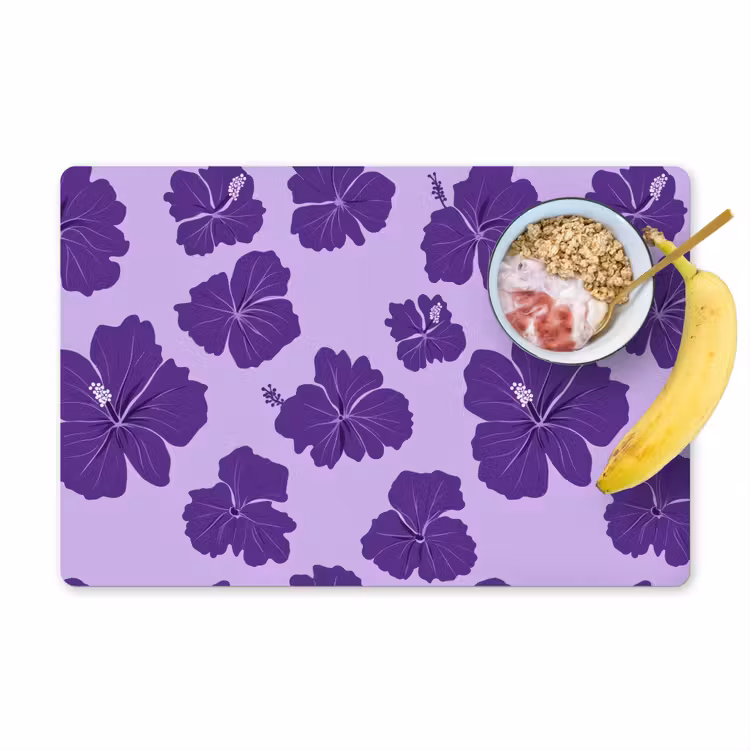 Placemat - 6 stuks - Hibiscus - Bloemen - Paars — 1