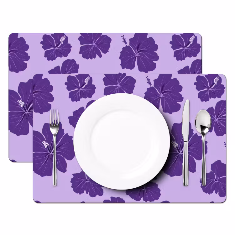 Placemat - 6 stuks - Hibiscus - Bloemen - Paars — 2