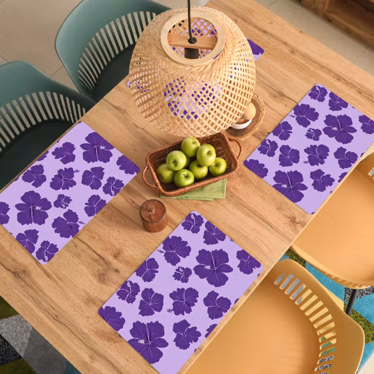 Placemat - 6 stuks - Hibiscus - Bloemen - Paars — 6