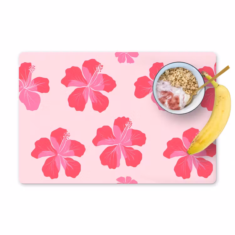 Placemat - 6 stuks - Hibiscus - Bloemen - Roze — 1