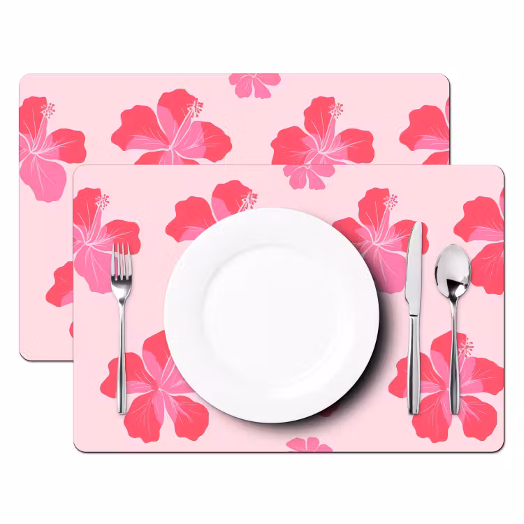 Placemat - 6 stuks - Hibiscus - Bloemen - Roze — 2