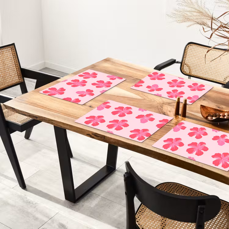 Placemat - 6 stuks - Hibiscus - Bloemen - Roze — 5