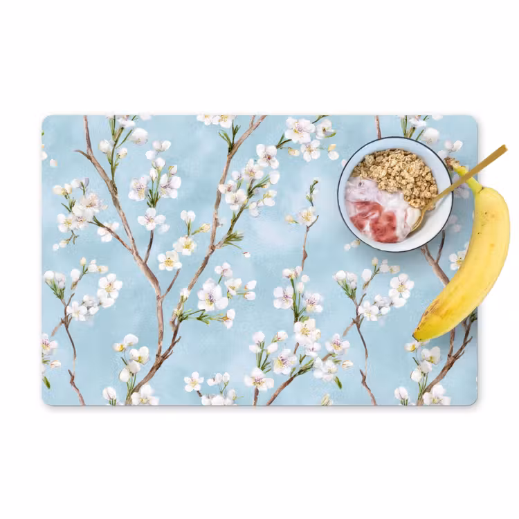 Placemat - 6 stuks - Kersenbloesem - Textuur - Blauw — 1