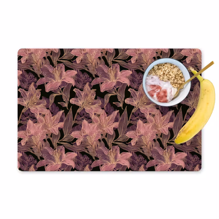 Placemat - 6 stuks - Lelies - Patroon - Paars - Goud — 1