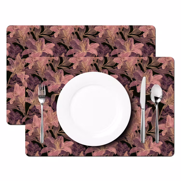 Placemat - 6 stuks - Lelies - Patroon - Paars - Goud — 2