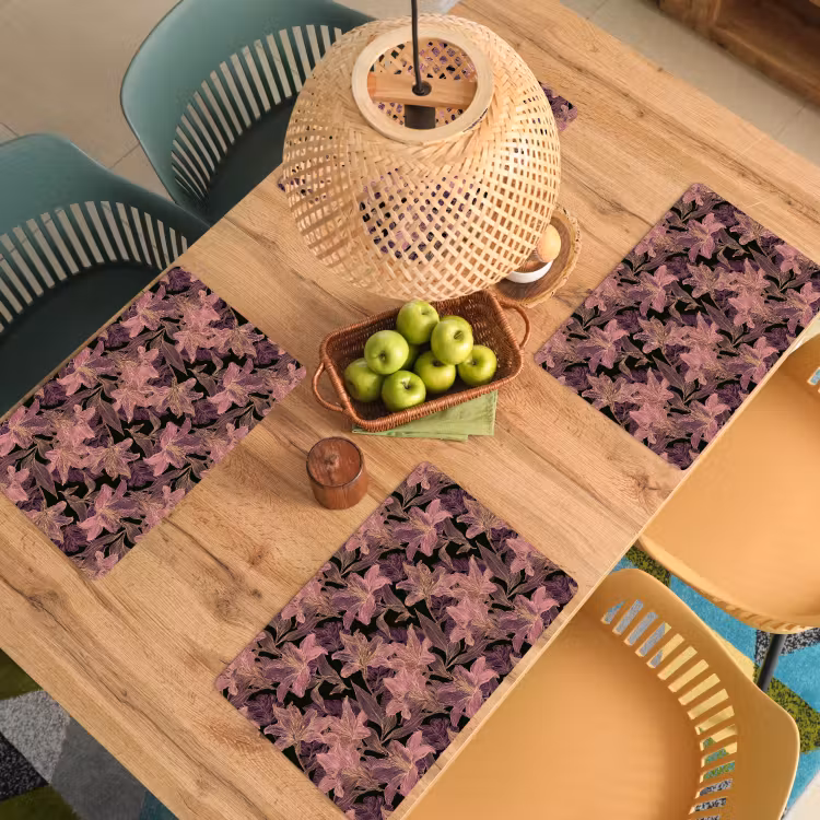 Placemat - 6 stuks - Lelies - Patroon - Paars - Goud — 6