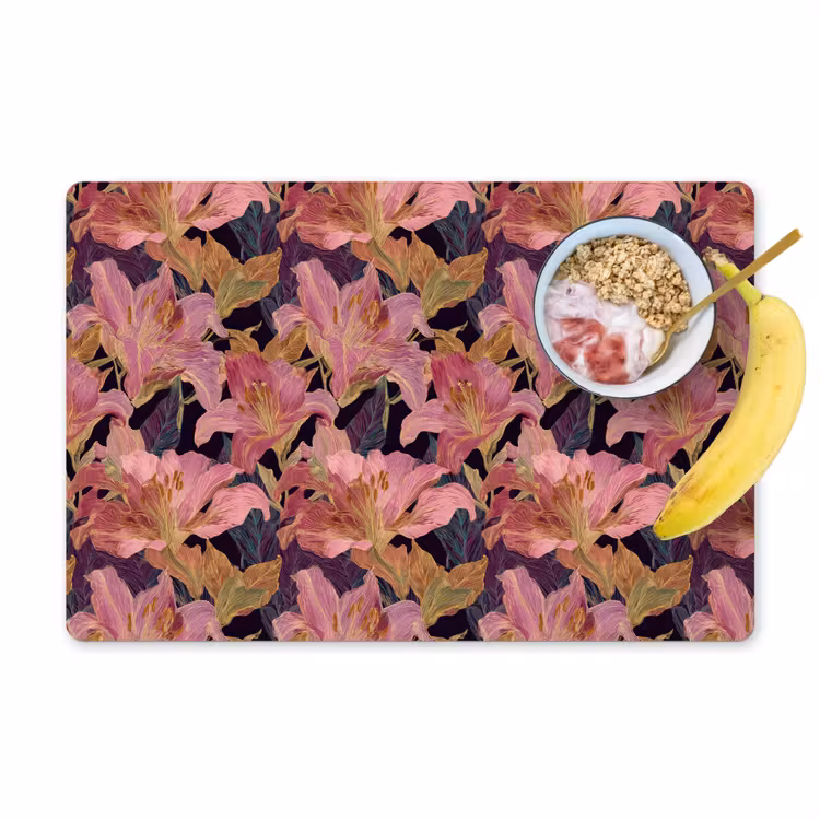 Placemat - 6 stuks - Lelies - Patroon - Roze - Goud — 1