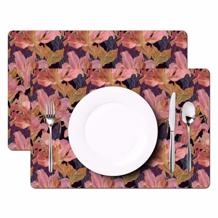 Placemat - 6 stuks - Lelies - Patroon - Roze - Goud — 2