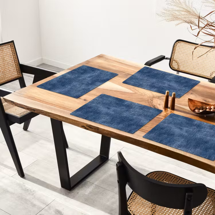 Placemat - 6 stuks - Linnen - Textuur - Patroon - Denim - Rustiek — 5