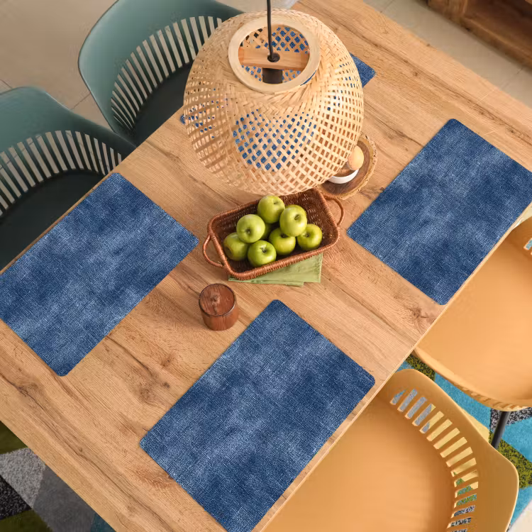 Placemat - 6 stuks - Linnen - Textuur - Patroon - Denim - Rustiek — 6