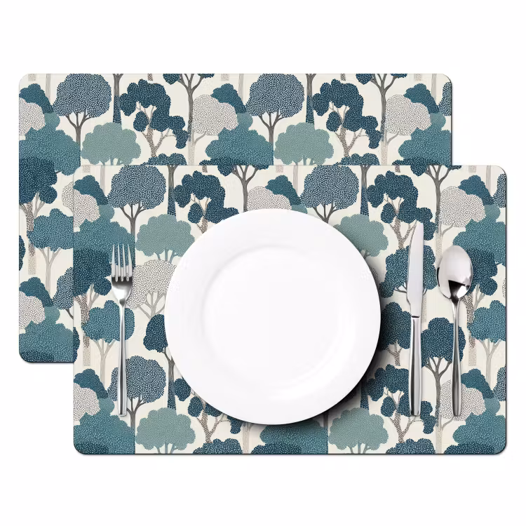 Placemat - 6 stuks - Modern - Bomen - Bos - Patroon - Blauw — 2