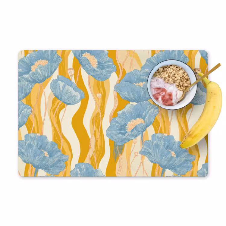 Placemat - 6 stuks - Papavers - Botanisch - Blauw — 1