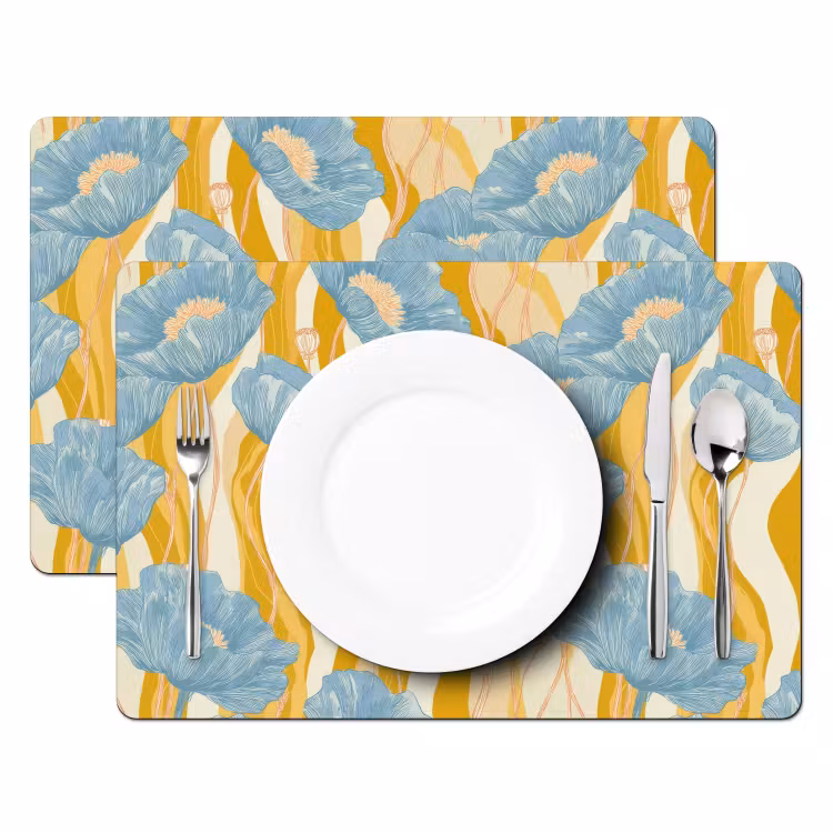 Placemat - 6 stuks - Papavers - Botanisch - Blauw — 2