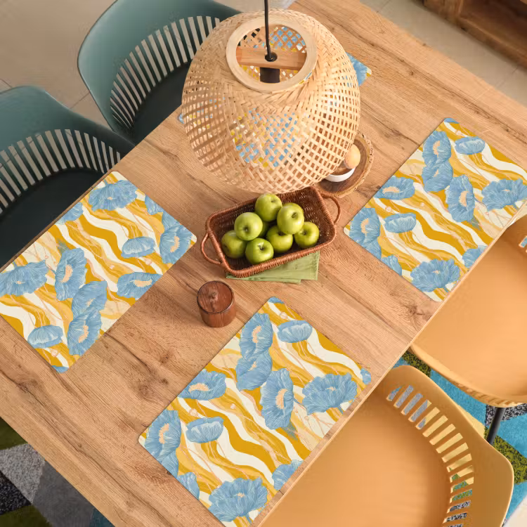 Placemat - 6 stuks - Papavers - Botanisch - Blauw — 6