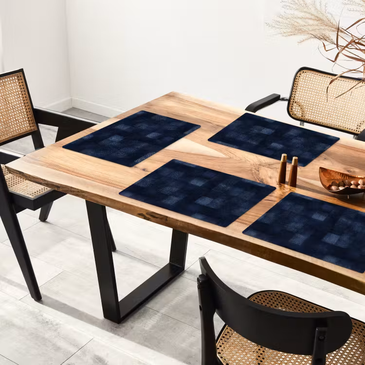 Placemat - 6 stuks - Patroon - Ruit - Marineblauw — 5