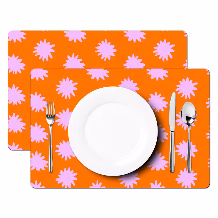 Placemat - 6 stuks - Retro - Bloemen - Oranje — 2