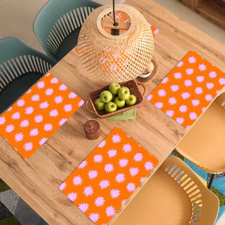 Placemat - 6 stuks - Retro - Bloemen - Oranje — 6